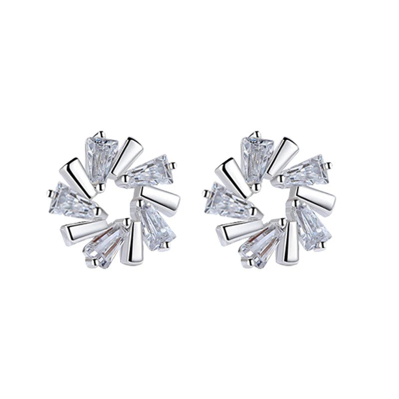 925 Sterling Silver Crystal Round Stud Earrings