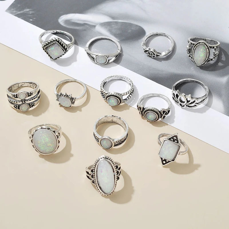 Antique Bohemian Opal Knuckle Ring Set