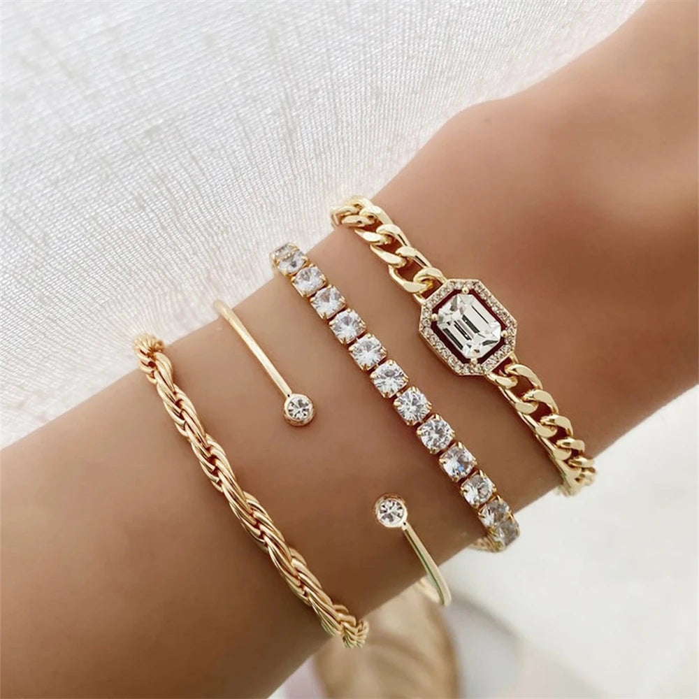 4-Piece Twisted Bangle & Hollow Chain Bracelet Set