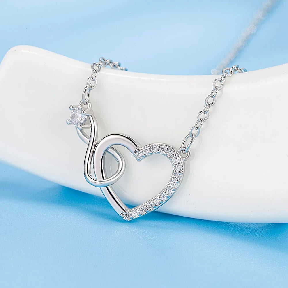 S925 Sterling Silver Crystal Heart Pendant Necklace