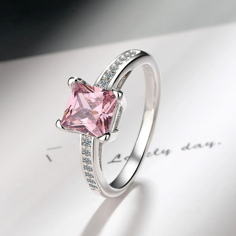 925 Sterling Silver Square Zircon Statement Ring