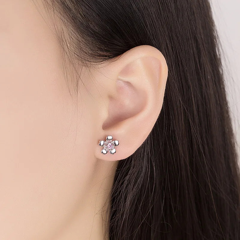 925 Sterling Silver Crystal Flower Stud Earrings