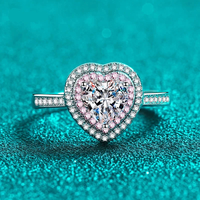 1CT Heart-Cut Pink Moissanite Wedding Ring