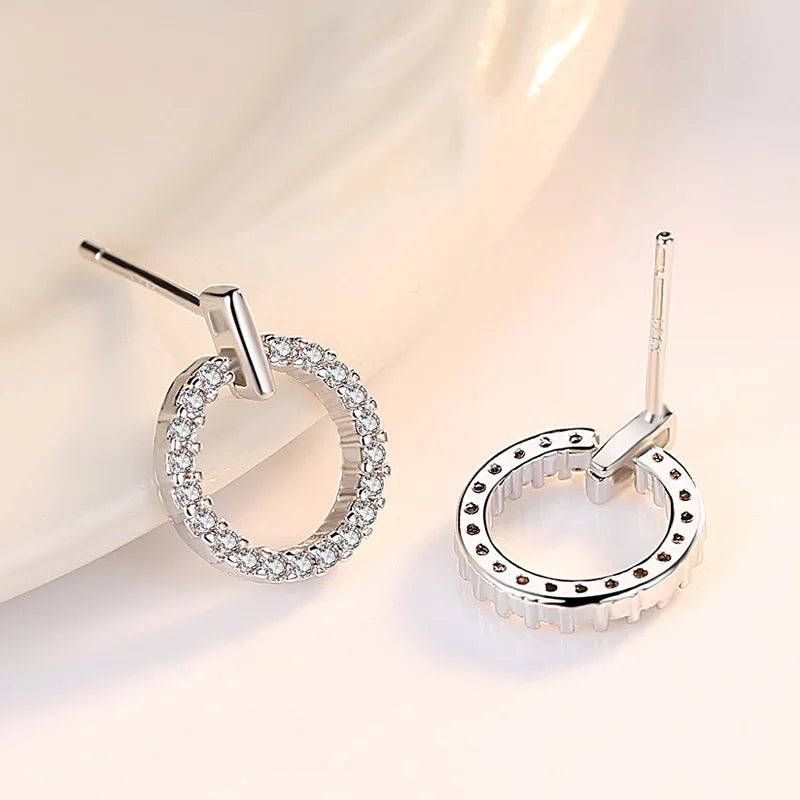 Sterling Silver Round Crystal Zircon Earrings