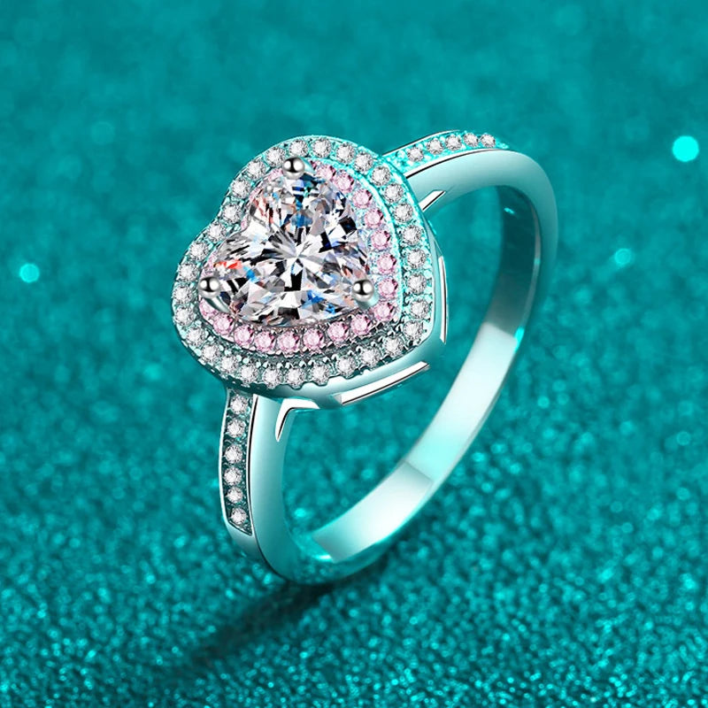 1CT Heart-Cut Pink Moissanite Wedding Ring