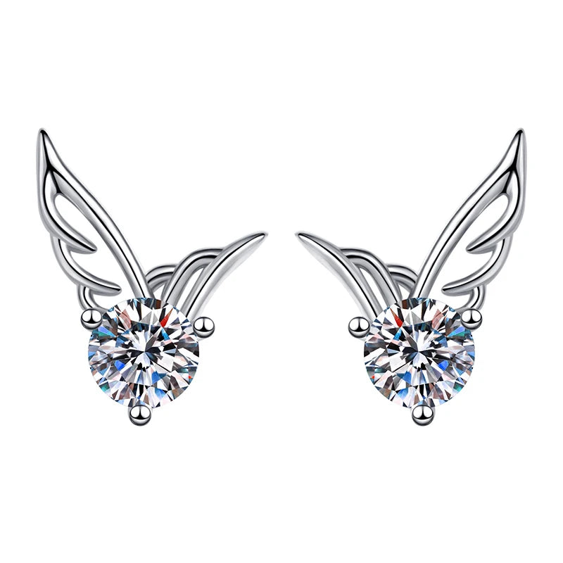 S925 Sterling Silver Crystal Angel Wing Earrings