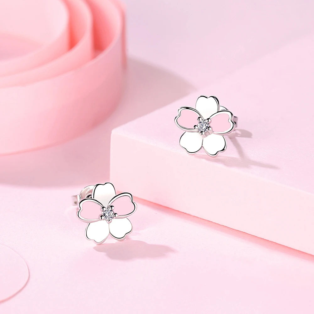 925 Sterling Silver Crystal Flower Stud Earrings