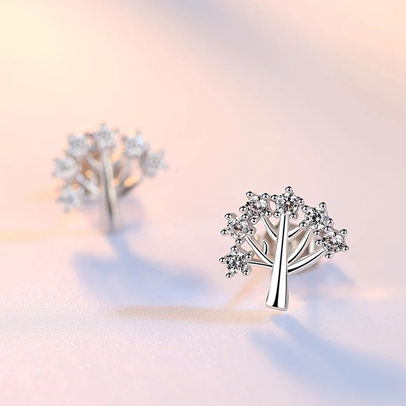 Sterling Silver Tree Crystal Zircon Earrings