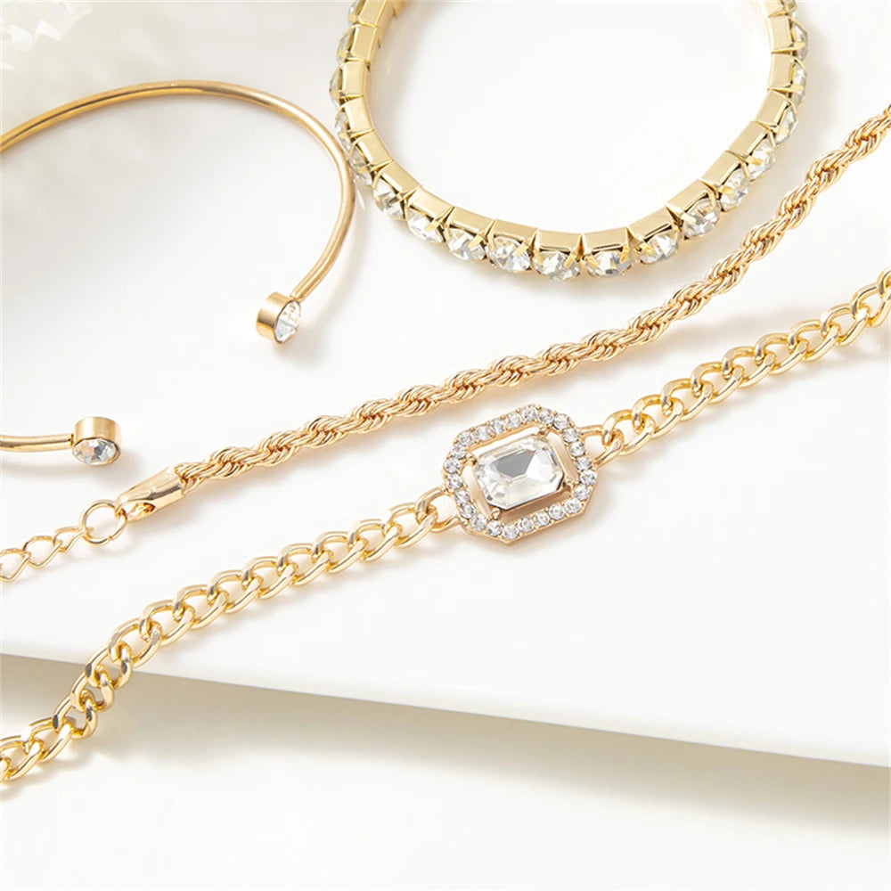 4-Piece Twisted Bangle & Hollow Chain Bracelet Set