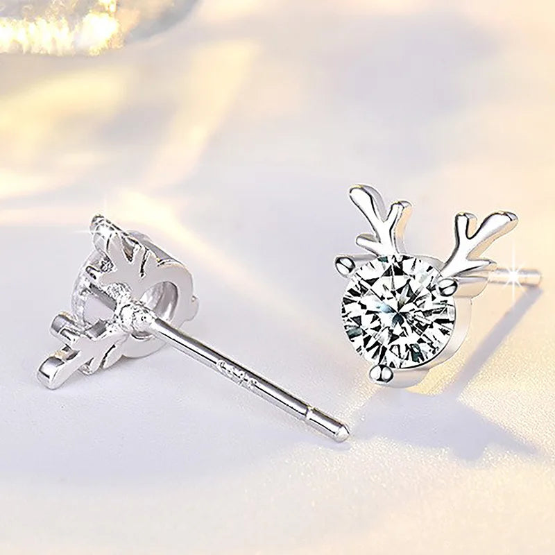 925 Sterling Silver Crystal Antler Stud Earrings