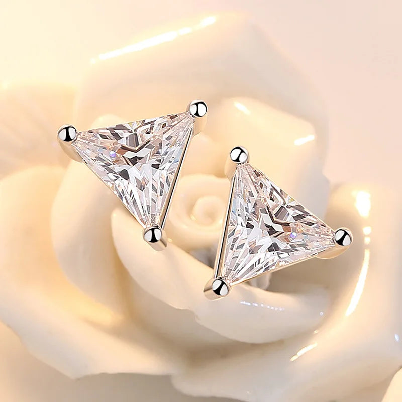 925 Sterling Silver Triangle Crystal Stud Earrings