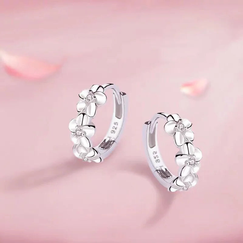 925 Sterling Silver Crystal Flower Hoop Earrings