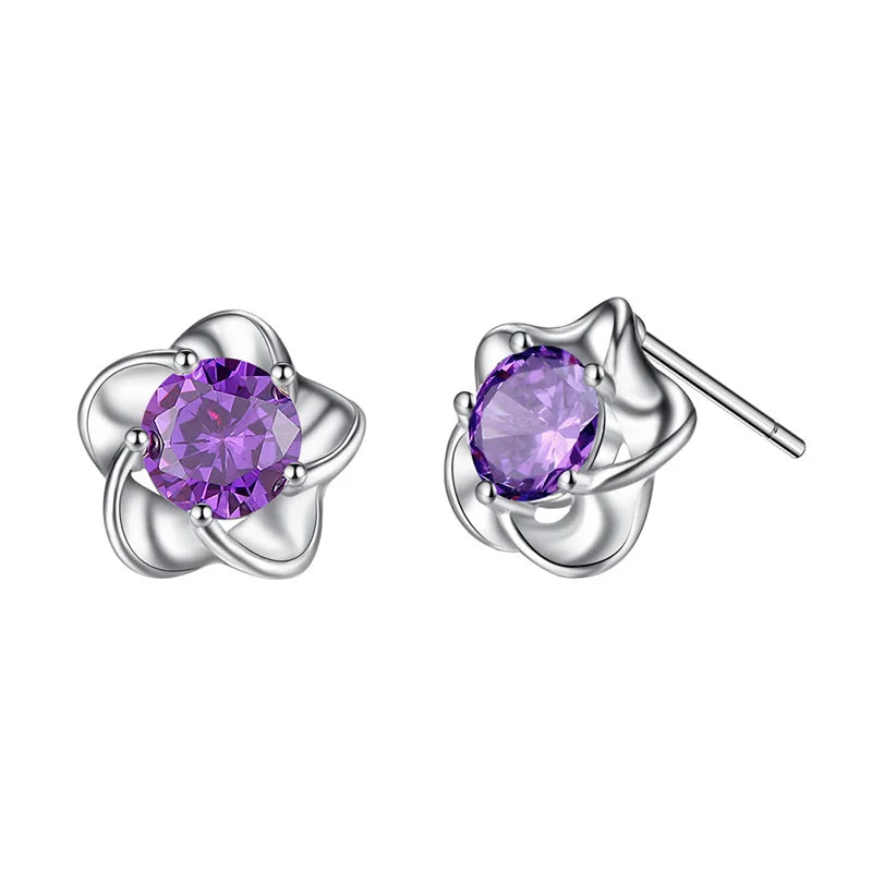 925 Sterling Silver Crystal Flower Stud Earrings