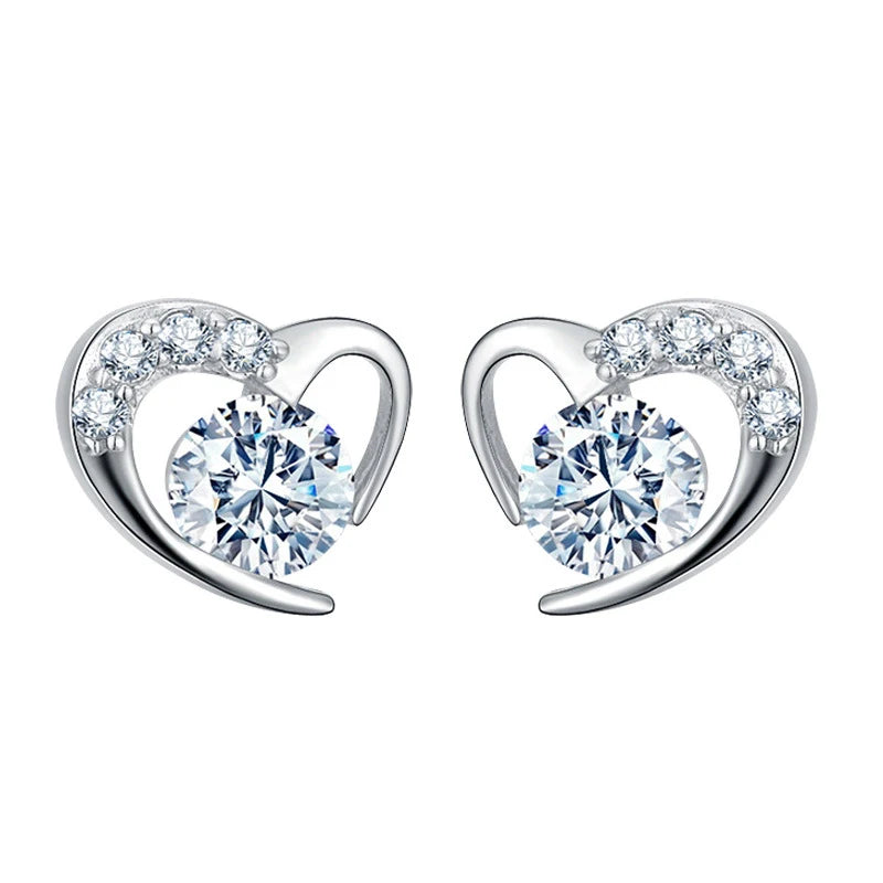 925 Sterling Silver Crystal Heart Stud Earrings