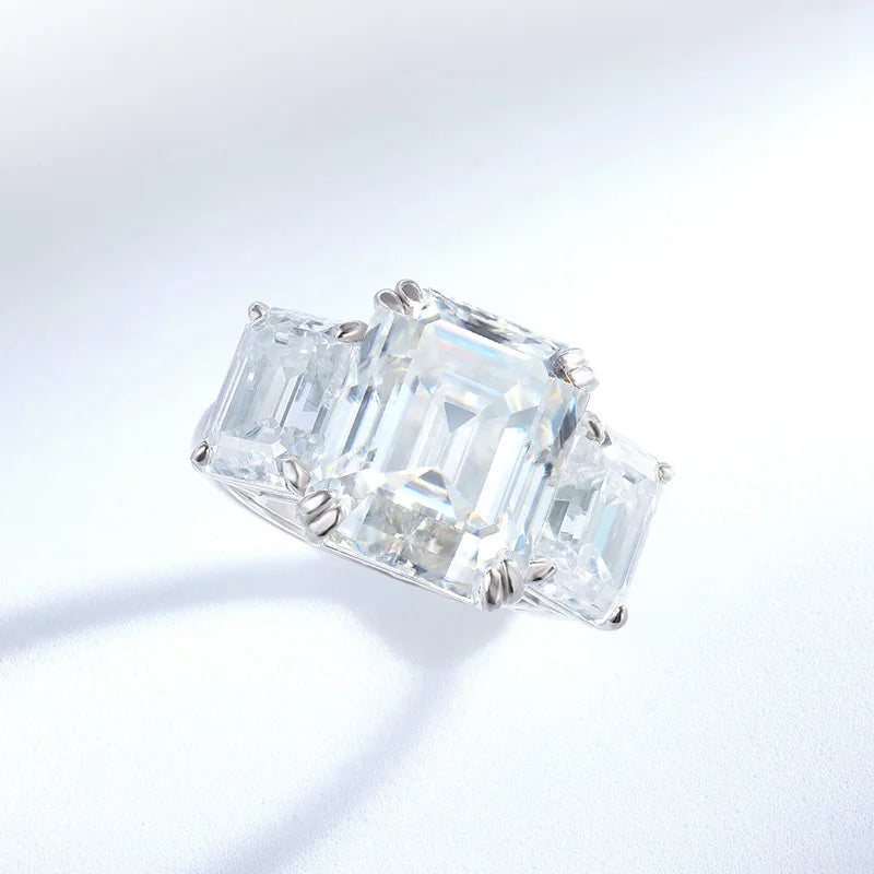 12CT Emerald-Cut Moissanite Engagement Ring