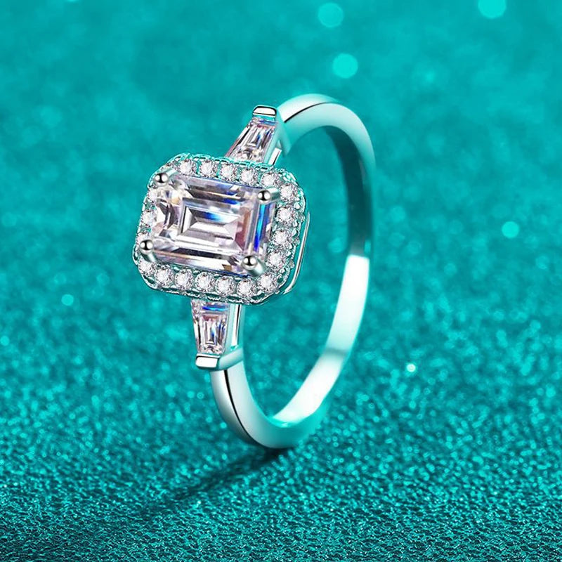 1CT Emerald Cut Moissanite Ring for Women