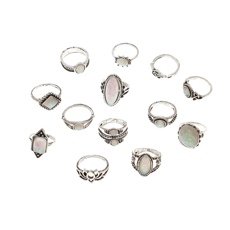 Antique Bohemian Opal Knuckle Ring Set