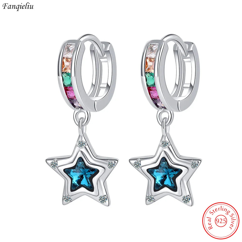 925 Sterling Silver Star Crystal Drop Earrings