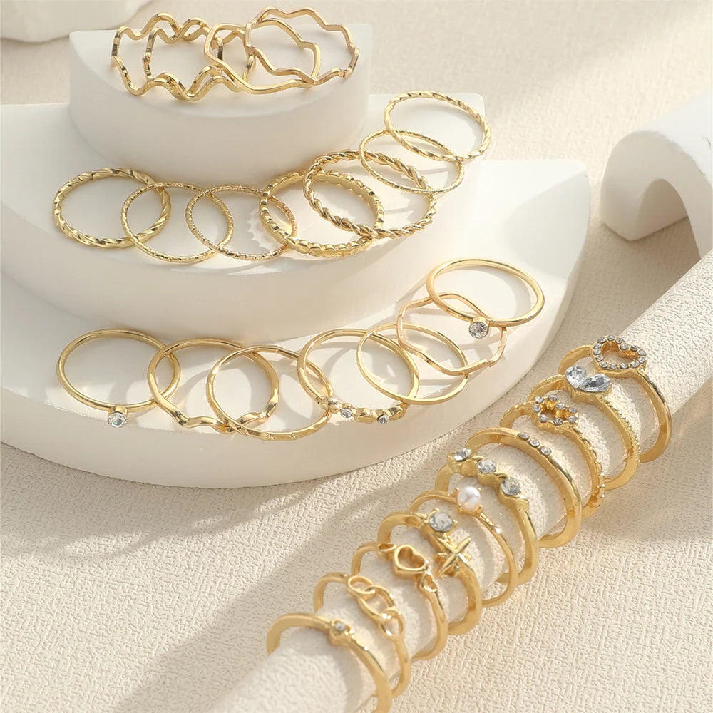 28-Piece Heart & Star Geometric Ring Set