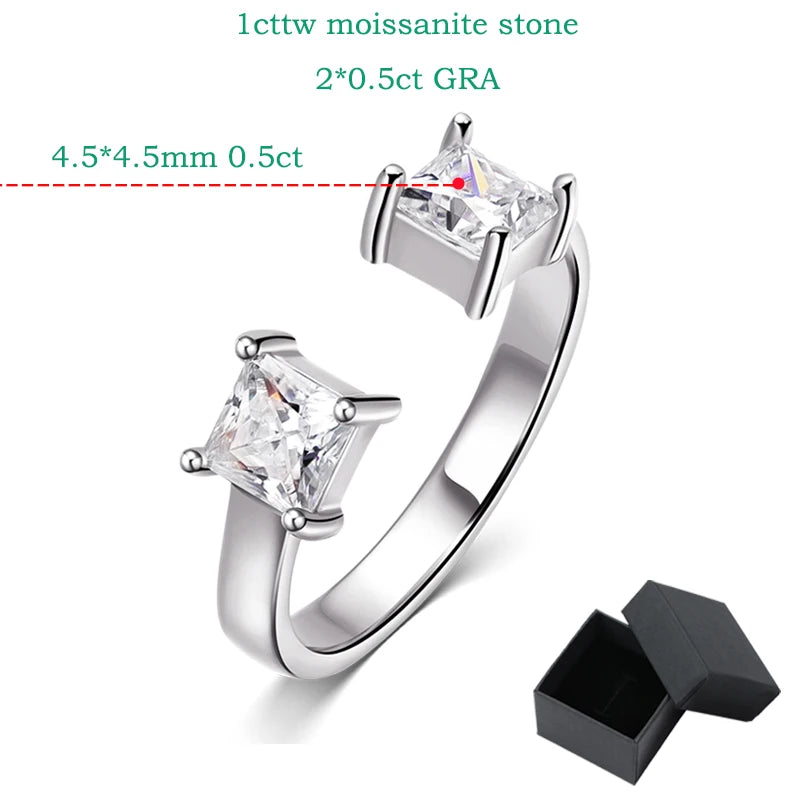 1CT Princess Cut Moissanite Adjustable Ring