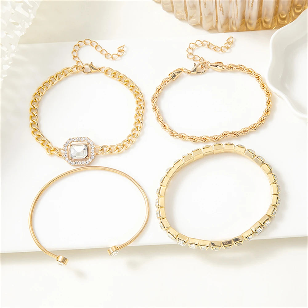 4-Piece Twisted Bangle & Hollow Chain Bracelet Set