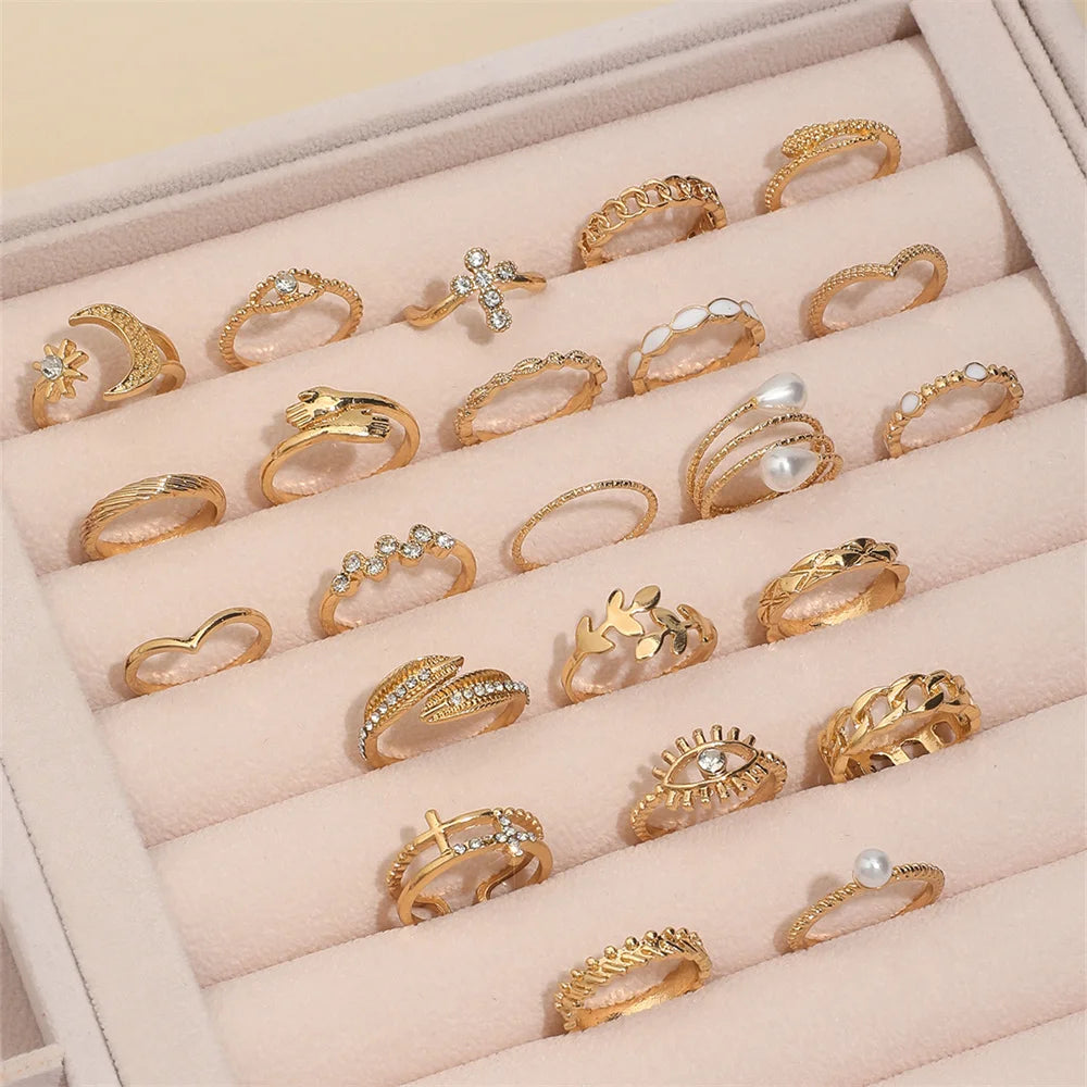 23-Piece Faux Pearl & Rhinestone Ring Collection