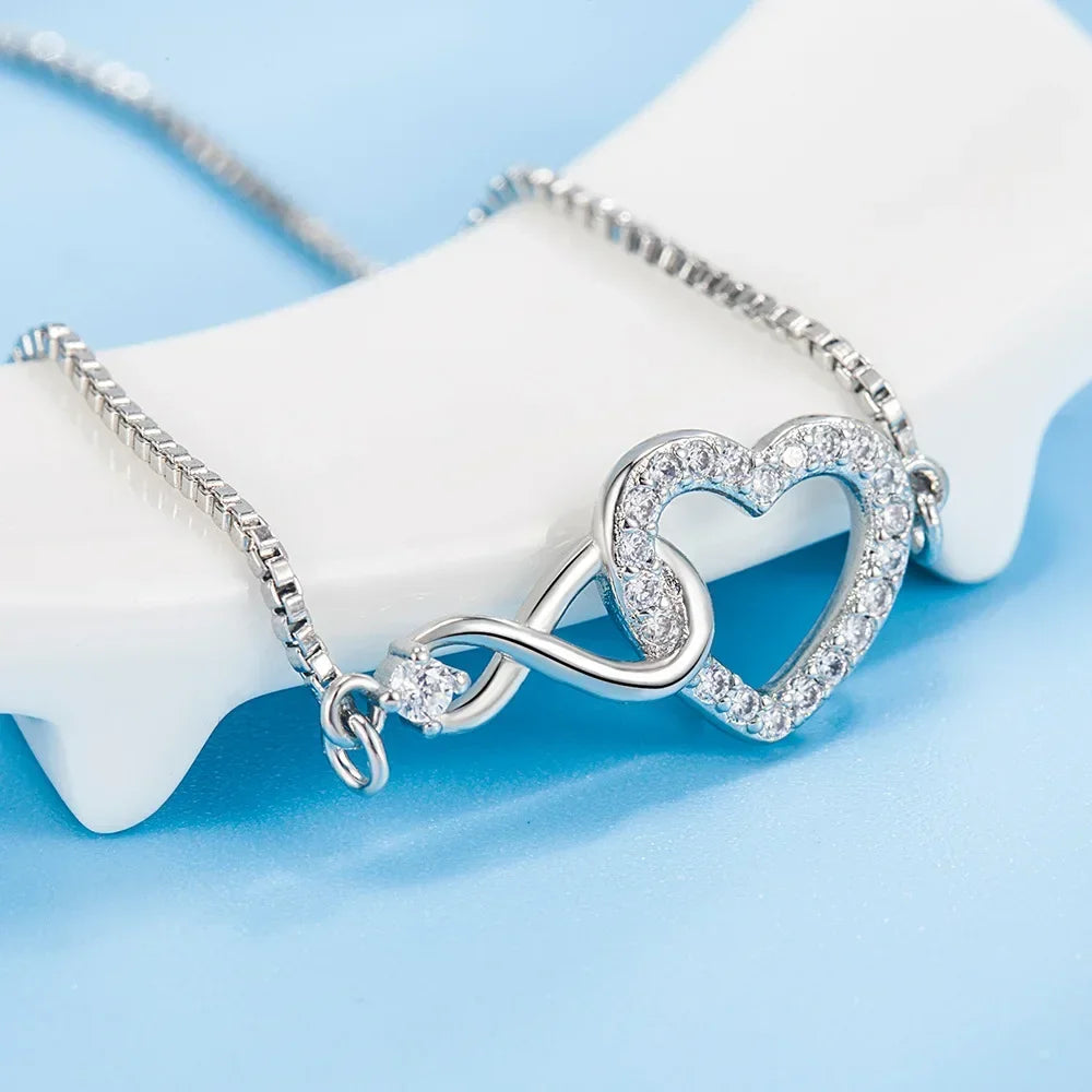 Sterling Silver Heart Bracelet with Zircon Accents