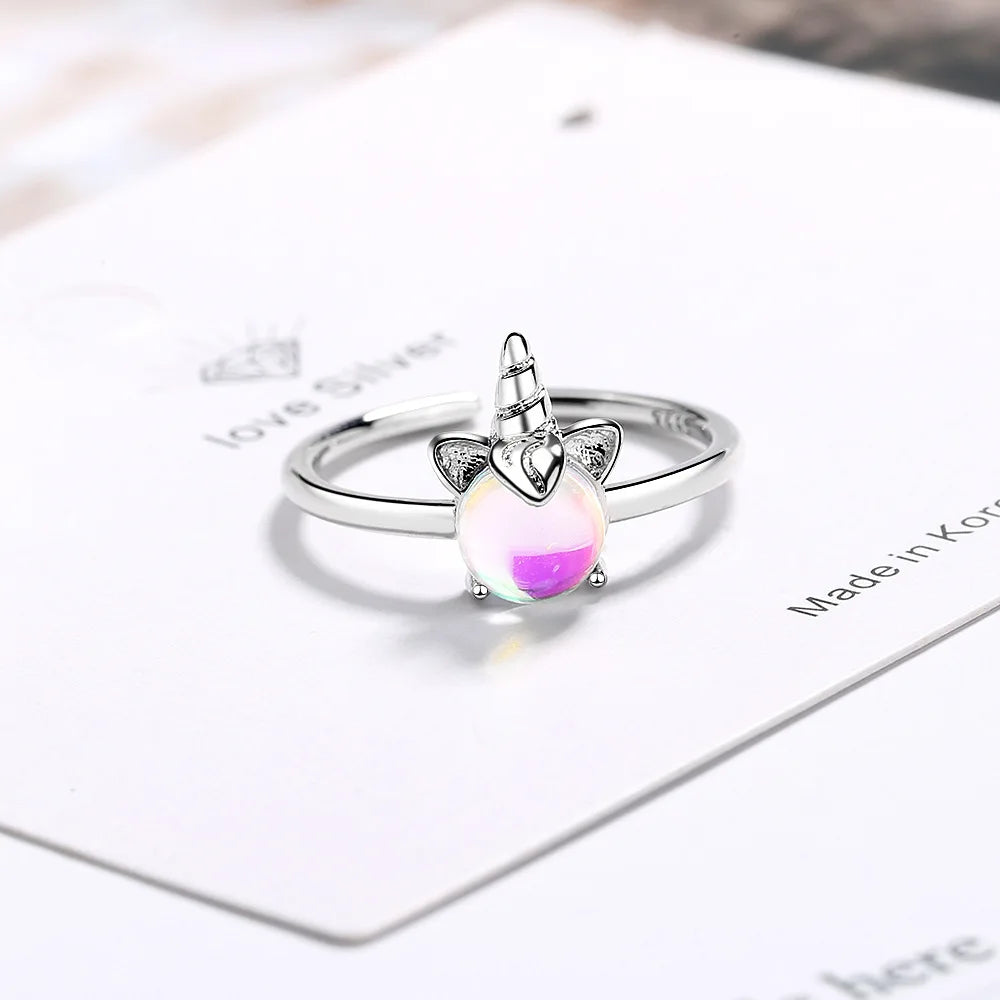 925 Silver Unicorn Opal Adjustable Ring