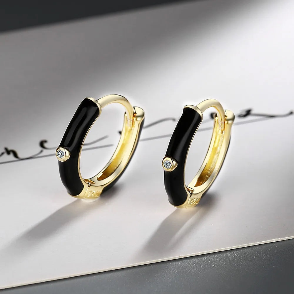 Sterling Silver Black Zircon Hoop Earrings