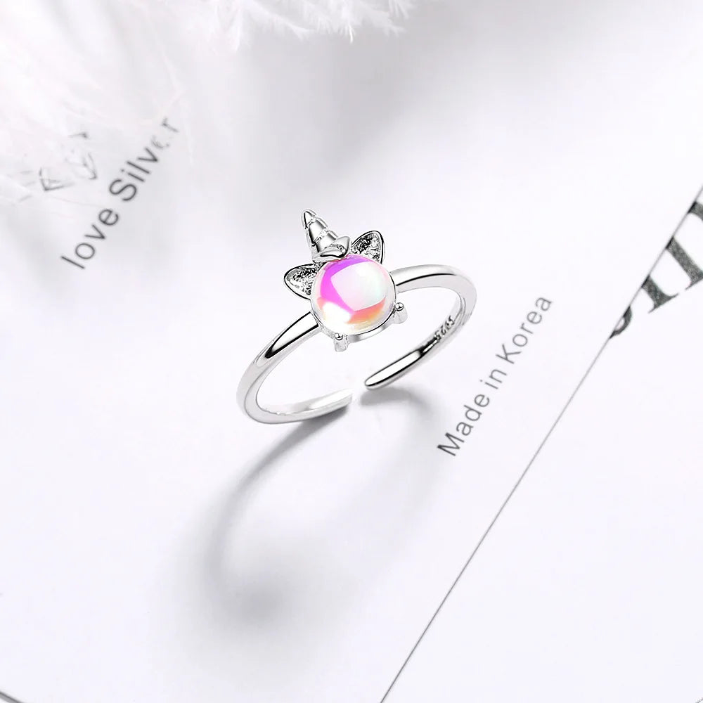 925 Silver Unicorn Opal Adjustable Ring