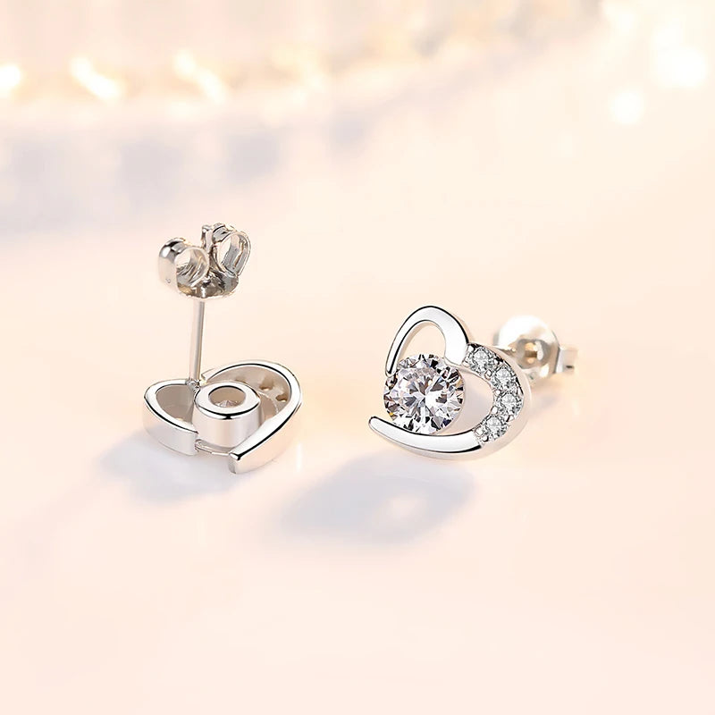 925 Sterling Silver Crystal Heart Stud Earrings