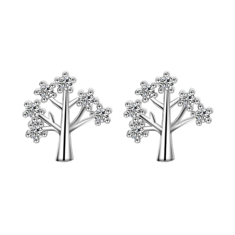 Sterling Silver Tree Crystal Zircon Earrings