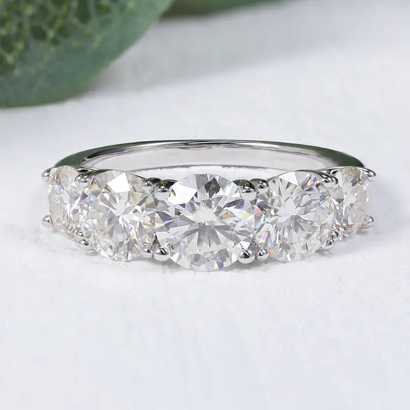 3.6CT 5-Stone Moissanite Wedding Band in White Gold-Plated Sterling Silver