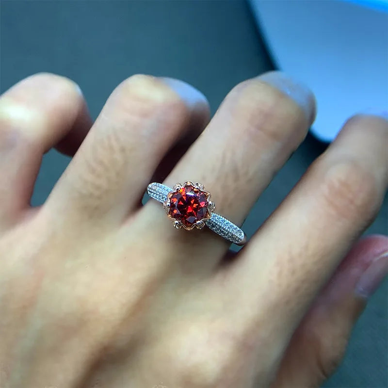 1CT Red Moissanite Ring in White Gold-Plated Sterling Silver