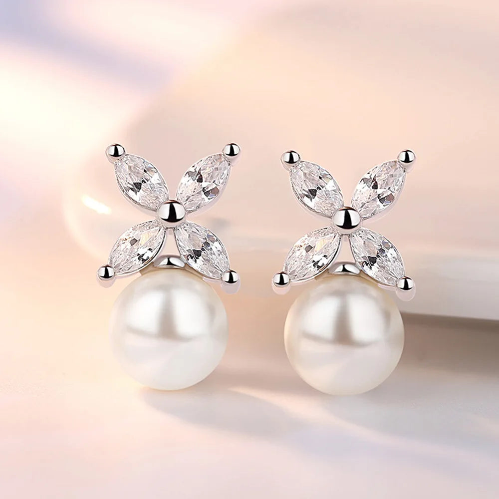 925 Sterling Silver Cross Pearl Stud Earrings