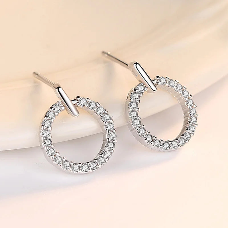 Sterling Silver Round Crystal Zircon Earrings