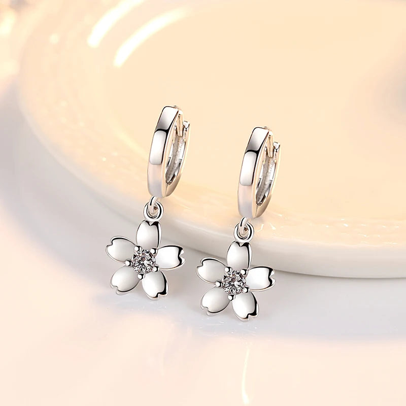 Fanqieliu 925 Silver Needle Crystal Zircon Flower Drop Earrings For Women New Jewelry Fashion FQL23562