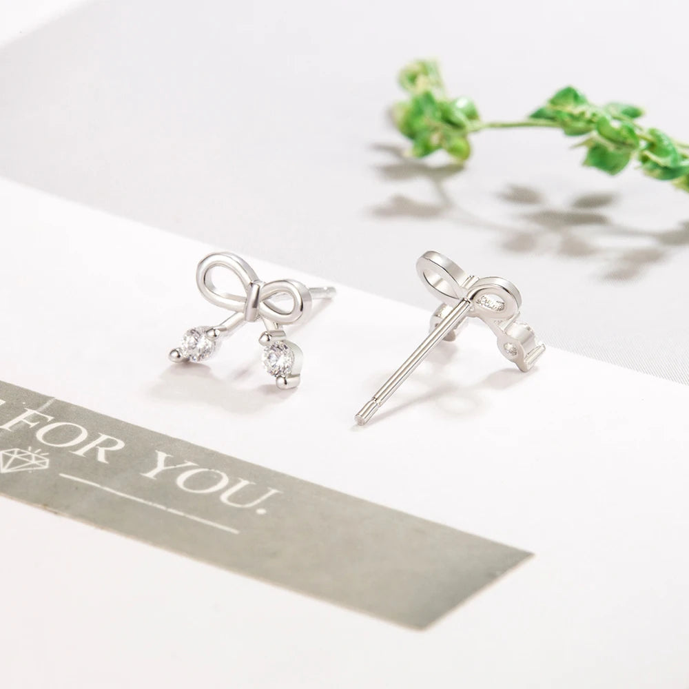 Sterling Silver Bow Crystal Stud Earrings