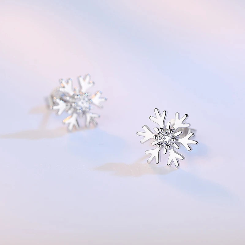 925 Sterling Silver Snowflake Stud Earrings