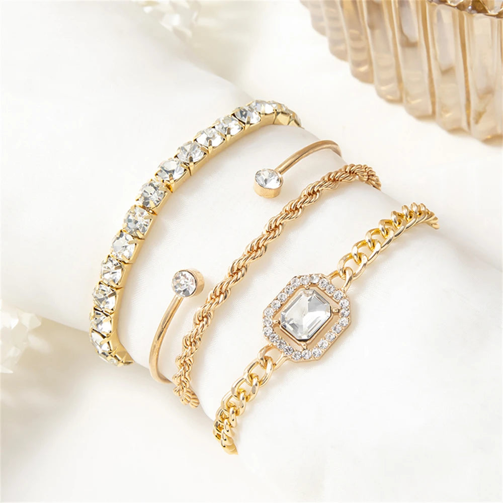 4-Piece Twisted Bangle & Hollow Chain Bracelet Set