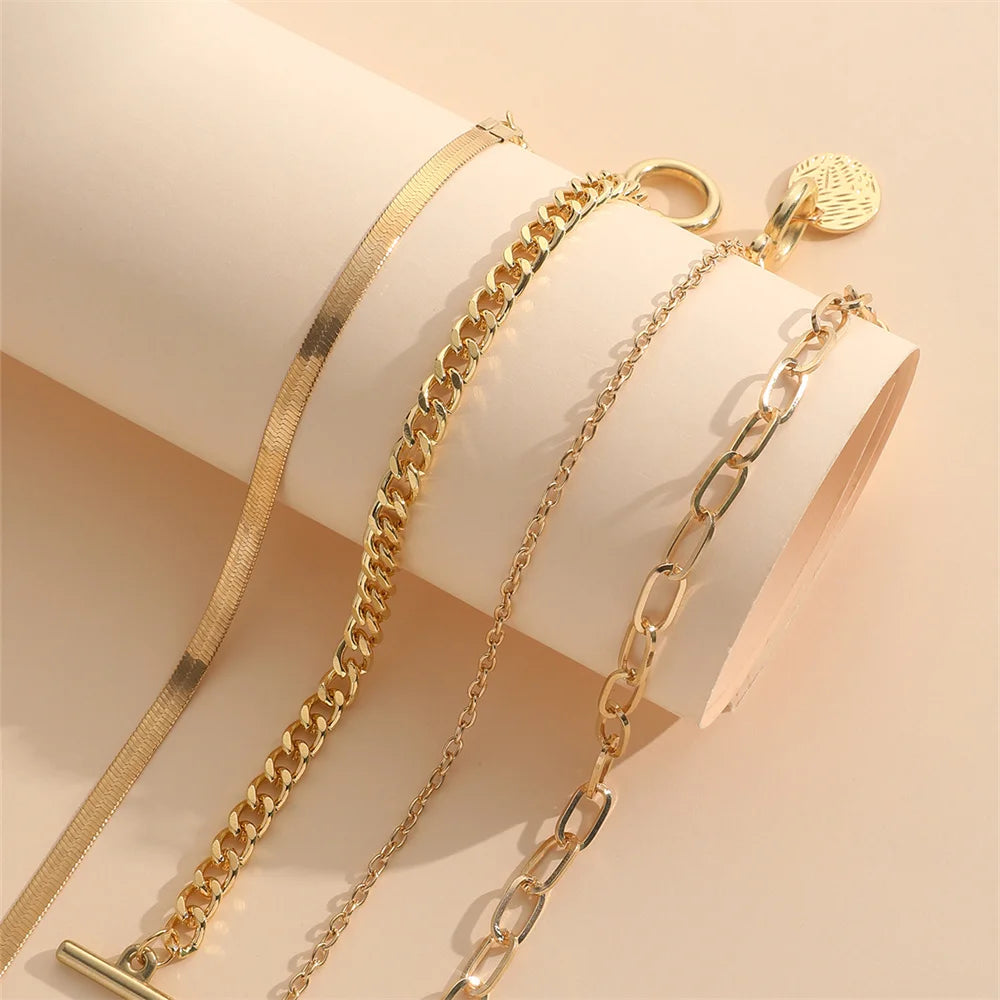 4-Piece Luxe Snake Chain & OT Buckle Bracelet Set