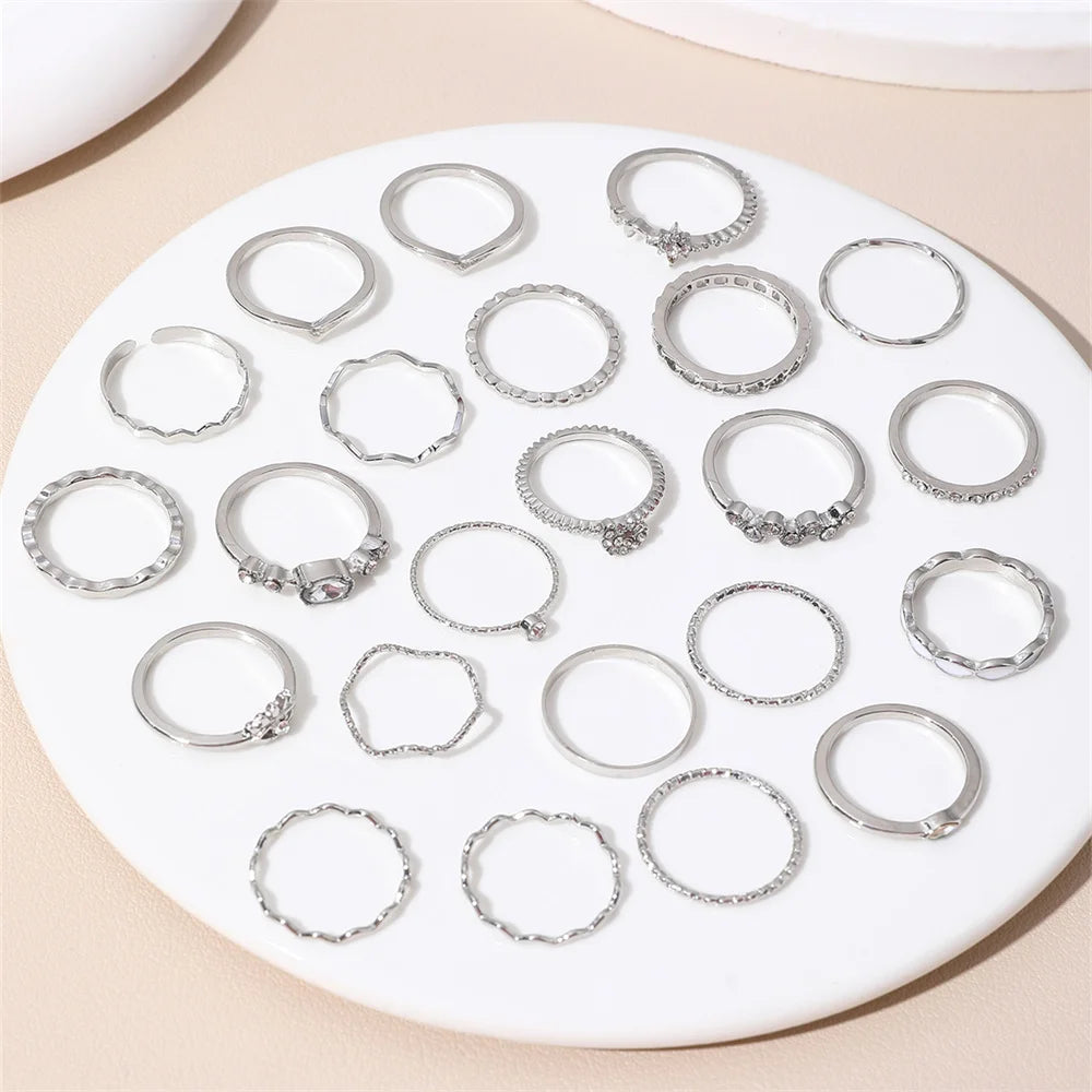 23-Piece Luxe Faux Pearl & Star Moon Ring Set