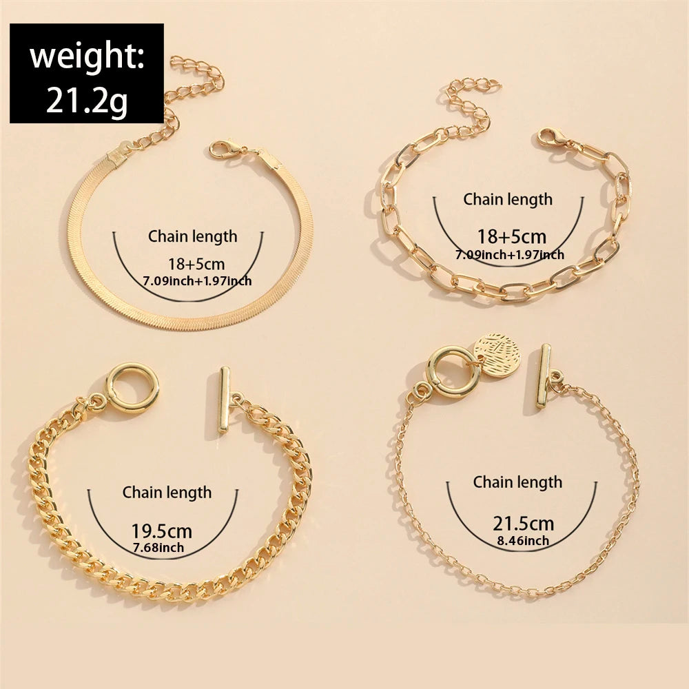 4-Piece Luxe Snake Chain & OT Buckle Bracelet Set