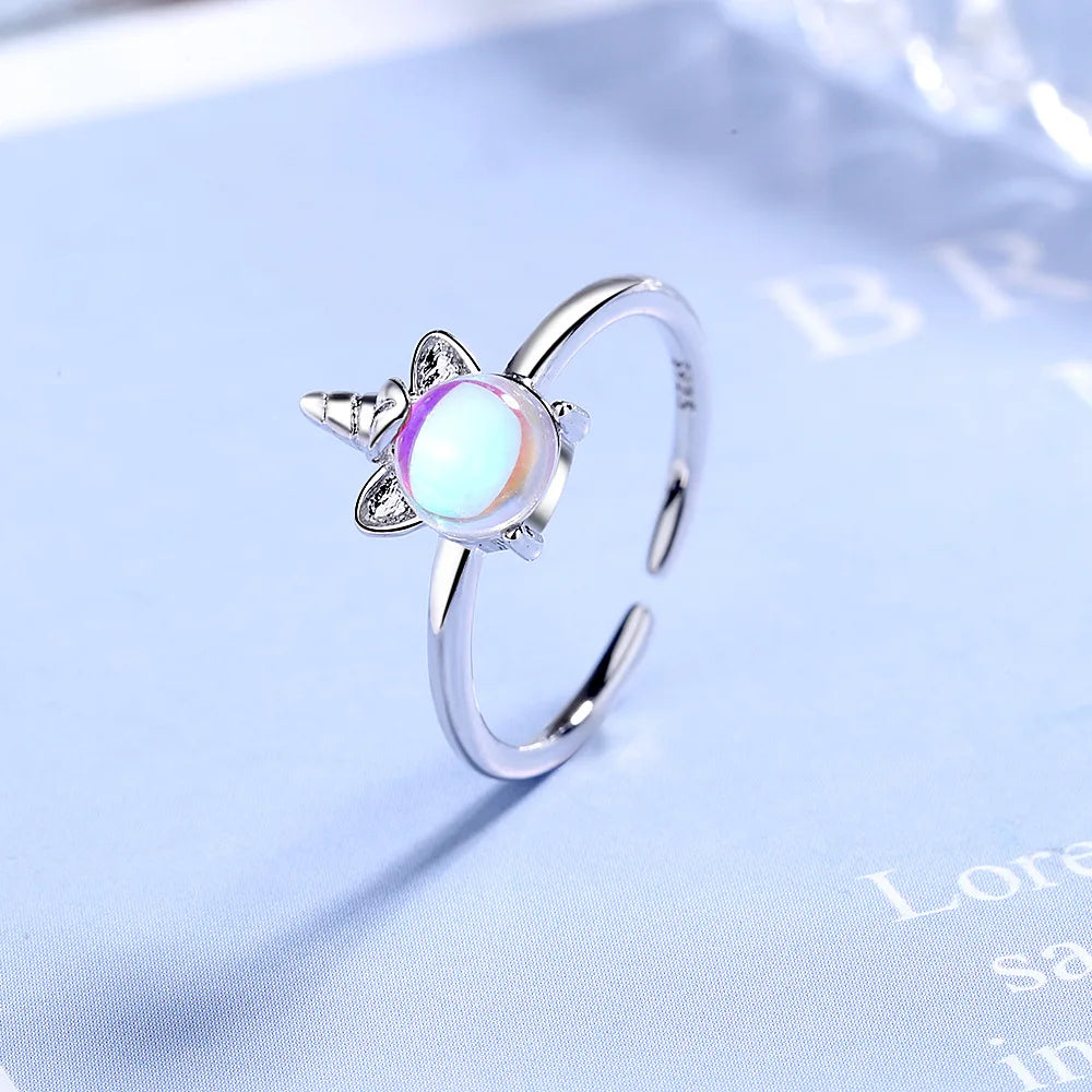 925 Silver Unicorn Opal Adjustable Ring