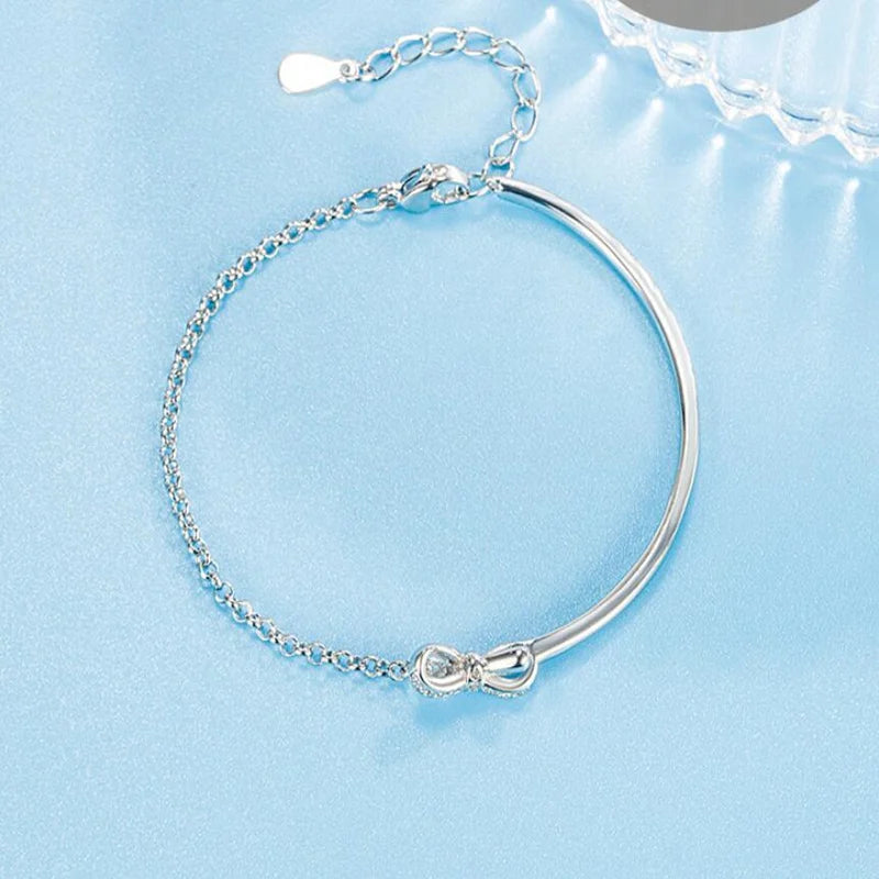 Sterling Silver Bow Design Diamond Bracelet