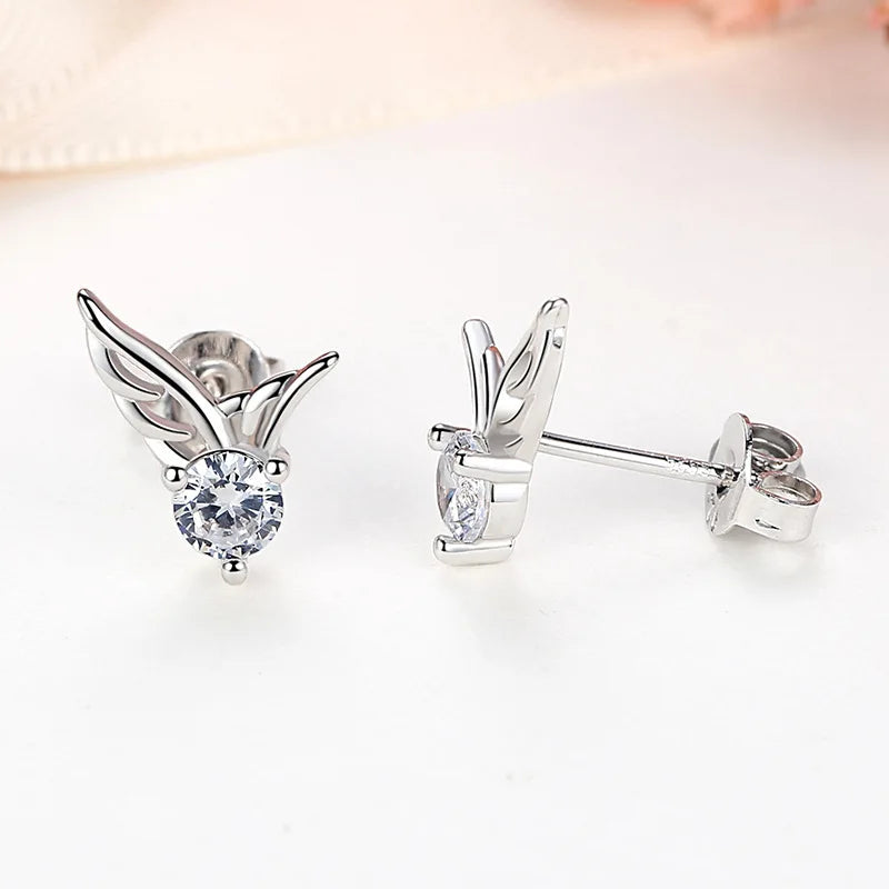 S925 Sterling Silver Crystal Angel Wing Earrings