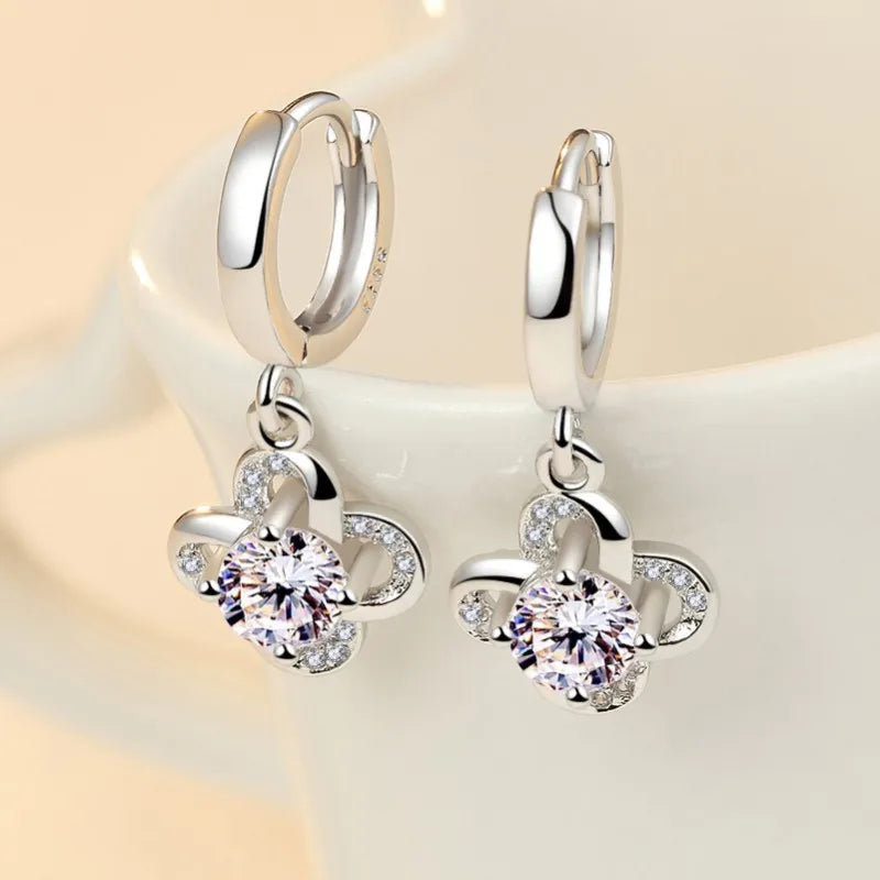 925 Silver Crystal Flower Drop Earrings