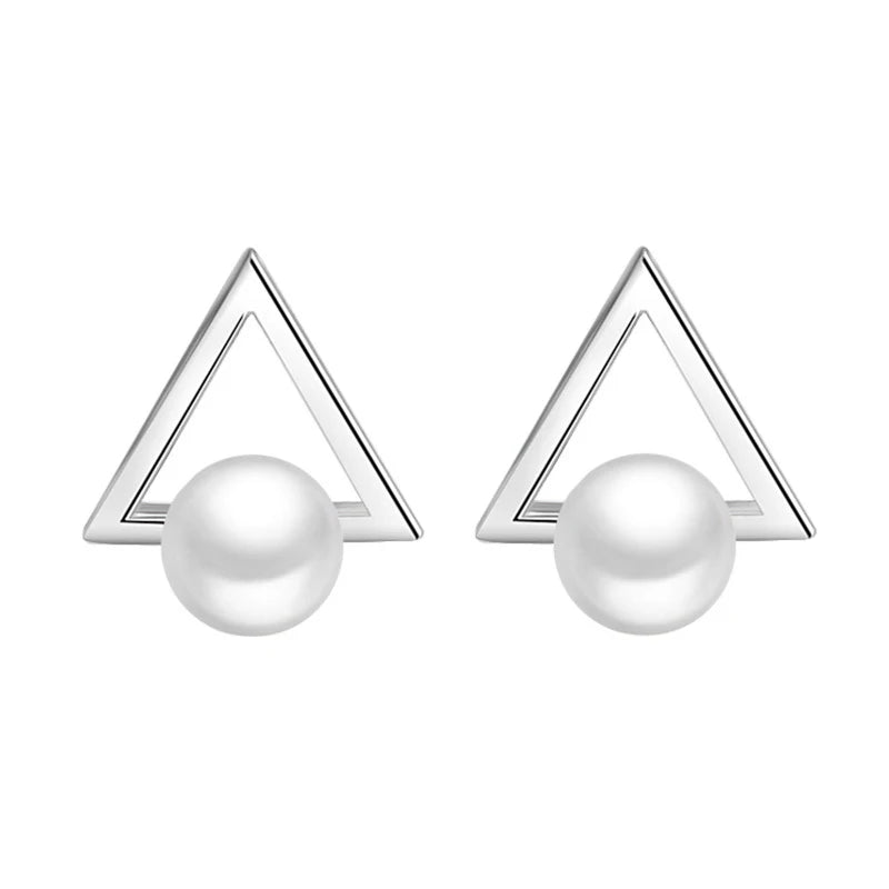 925 Sterling Silver Triangle Pearl Stud Earrings