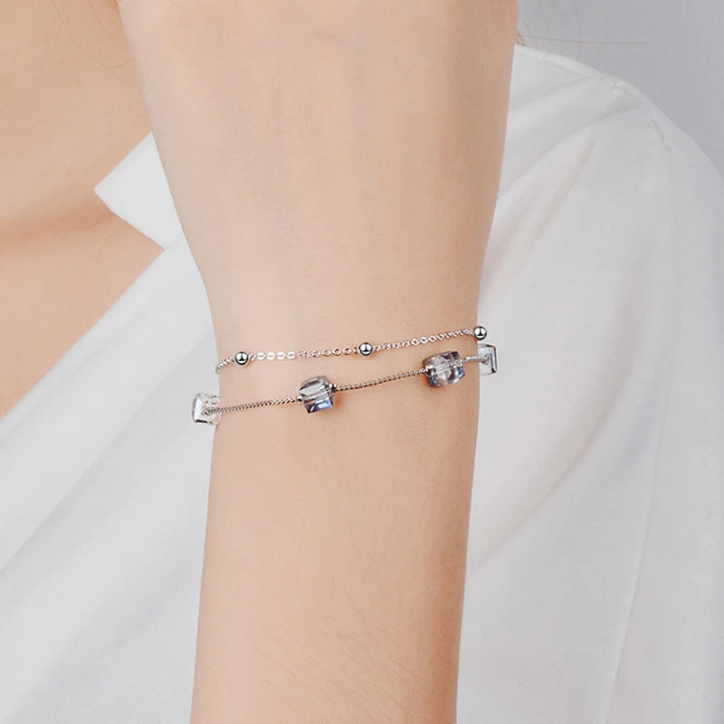 S925 Double-Layer Square Crystal Chain Bracelet