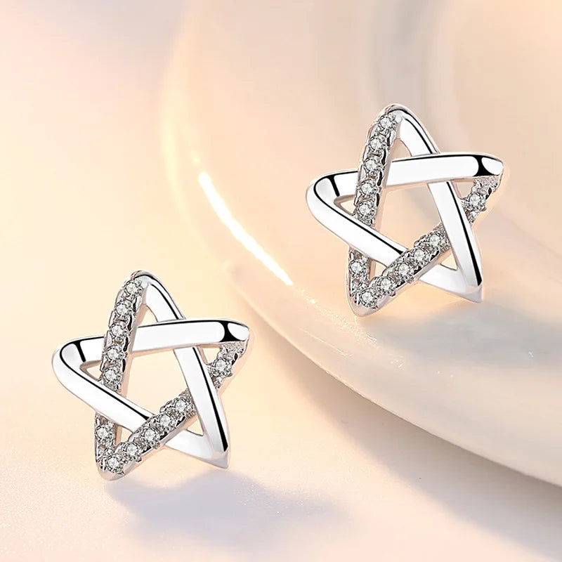 Sterling Silver Star Crystal Stud Earrings